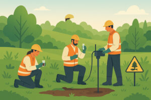 Men using tools for environmental remediation