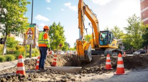 Safety cones while digging hydrovac excavation