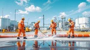 Men cleaning industrial spills