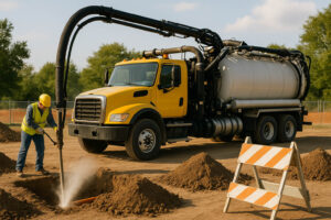 Hydro excavation truck at work