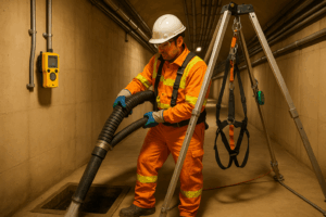 Man using hydro excavation tools