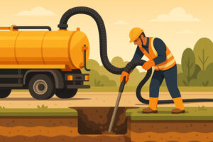 Man using hydro excavation truck