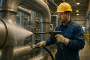 Hydro blasting in a power plant